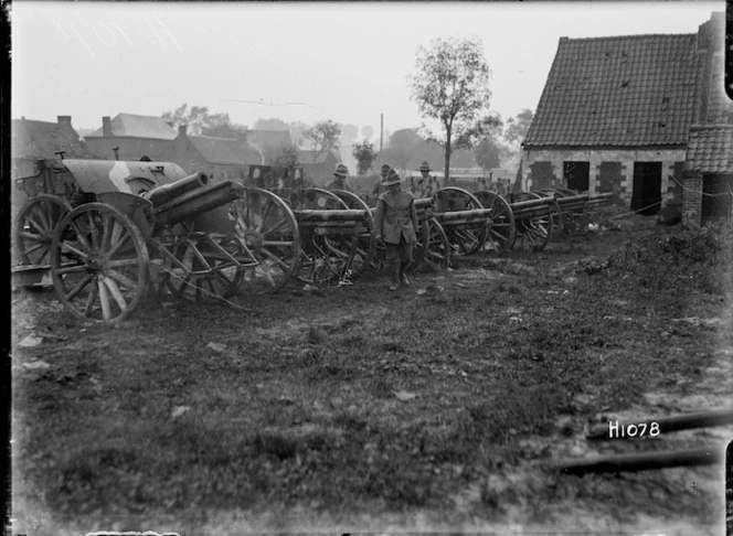 Guns captured by a World War 1 New Zealand brigade, Esnes, France