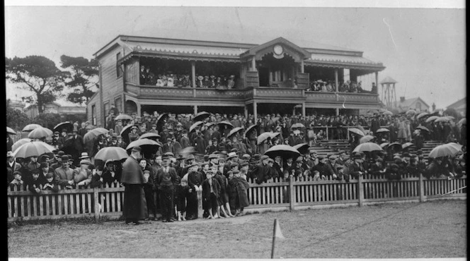 Crowd watching a cricket match at the Basin Reserve, Wellington