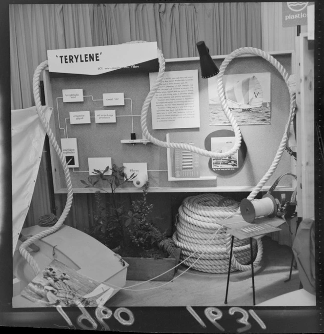 Display at James Smith's store, Wellington, showing 'Terylene' synthetic rope fabric used on yachts