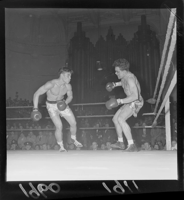 Boxing match between Samoan Tuna Scanlan and Tongan Sakopo Keti, Wellington Town Hall, Wellington City