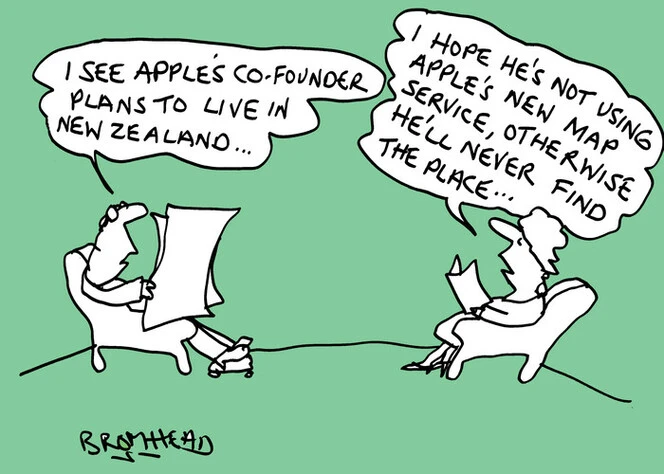 Bromhead, Peter, 1933-:"I see Apples' co-founder plans to live in New Zealand..." 1 October 2012