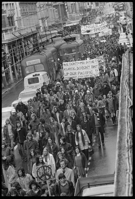 Protest march against French nuclear testing in the Pacific, Willis Street, Wellington