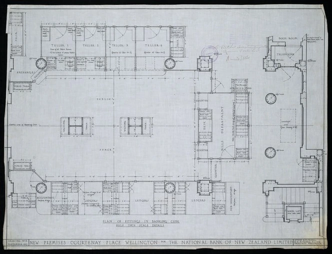 Atkins & Mitchell :New premises at Courtenay Place, Wellington, for the National Bank of New Zealand Limited. Drawing no. 11. September 1927.