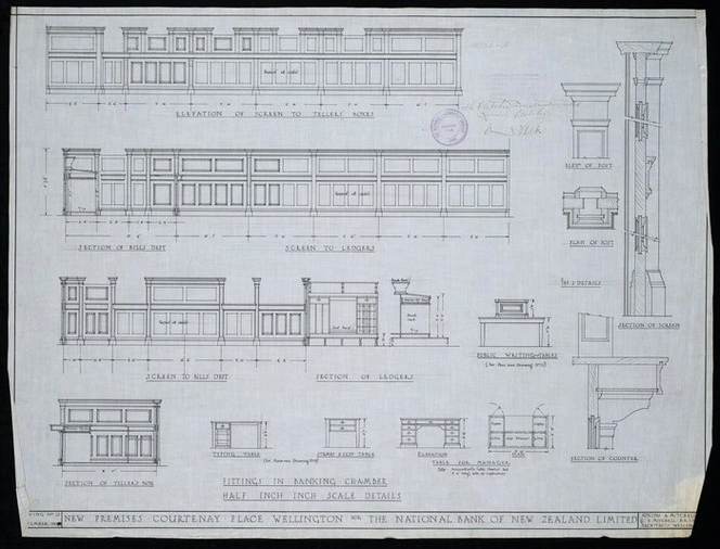 Atkins & Mitchell :New premises at Courtenay Place, Wellington, for the National Bank of New Zealand Limited. Drawing no. 12. September 1927.