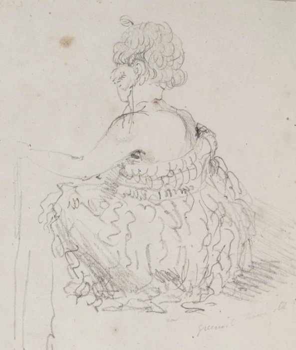 [Angas, George French] 1822-1886 :[Squatting Maori woman seen from the back. 1844]