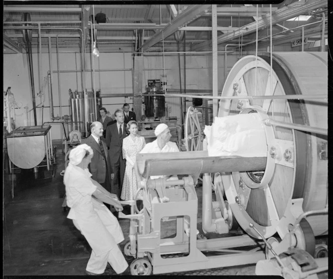 Royal Tour party at Bell Block Co-operative Dairy Factory, New Plymouth - Photograph taken by Edward Percival Christensen