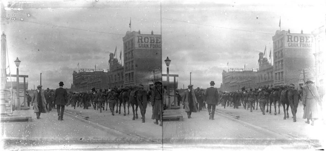 Military procession on Customs Street East, Auckland