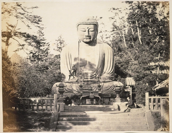 Bronze statue of Buddha at Daibouts, Japan, by Felice A Beato (1825-1908?)