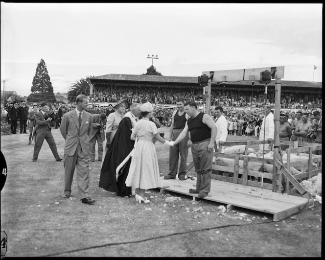 Queen Elizabeth II and Prince Philip meeting Ivan and Godfrey Bowen - Photograph taken by Edward Percival Christensen