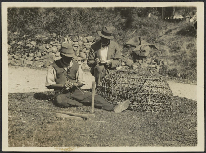 Making a hinaki (eel trap) - Photograph taken by James McDonald