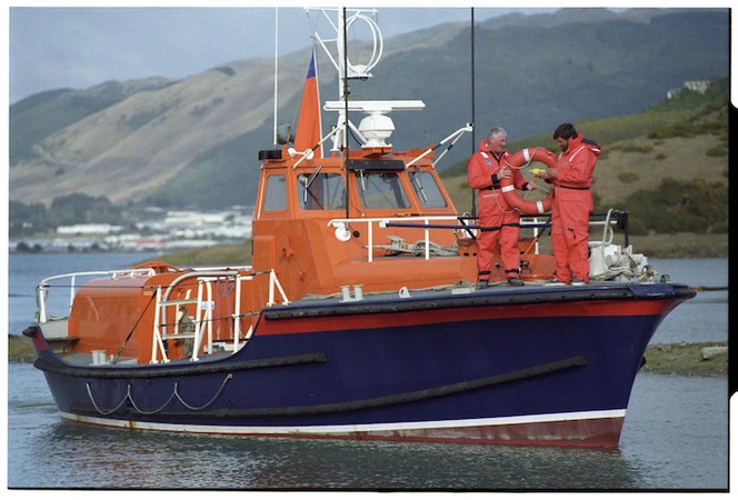 Mike Graham and John Jamieson on board the new Mana Coastguard boat - Photograph taken by Jo Head