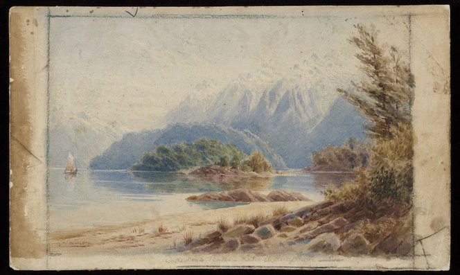 Wilson, Laurence William, 1851-1912 :Cathedral Peaks - Lake Manapouri. [ca 1880]