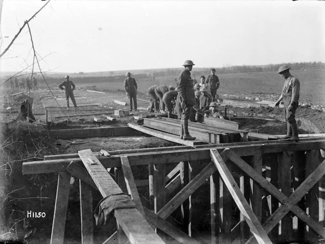 World War I New Zealand Engineers building a bridge