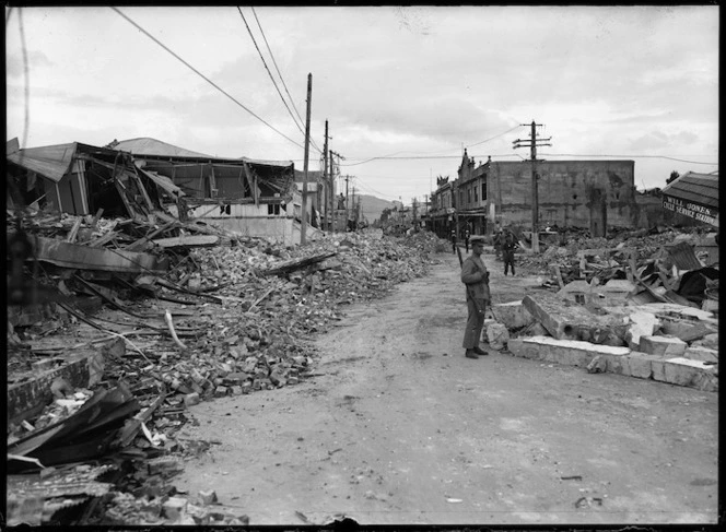 Street scene in Hastings after the 1931 Hawke's Bay earthquake