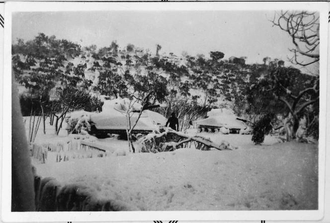 New Zealand tanks under snow at Orsogna, Italy, during World War 2