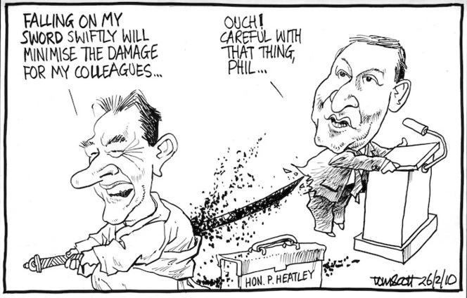 "Falling on my sword swiftly will minimise the damage for my colleagues..." "Ouch! Careful with that thing, Phil..." 26 February 2010