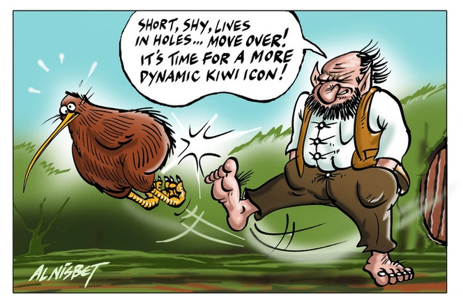 Nisbet, Alastair, 1958- :'Short, shy, lives in holes...move over! It's time for a more dynamic Kiwi icon!' 2 December 2012