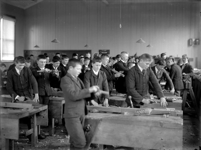 Boys in a wood-work class