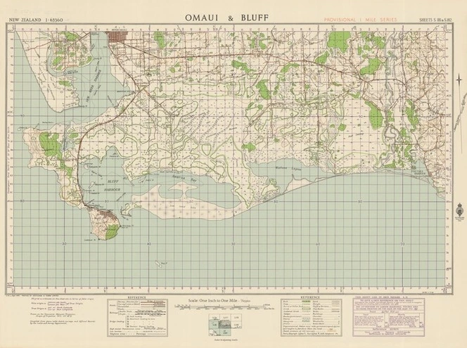 Omaui & Bluff [electronic resource] / compiled from plane table sketch surveys and official records by the Lands and Survey Department.