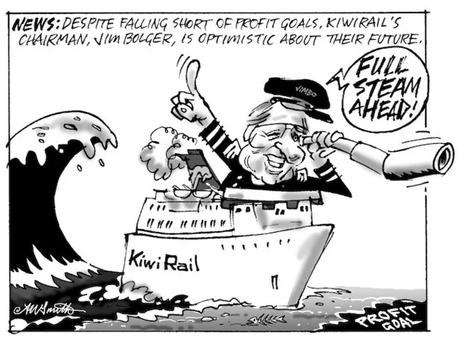 News- despite falling short of profit goals, Kiwirail's chairman, Jim Bolger, is optimistic about their future. "Full steam ahead!" 11 March 2010