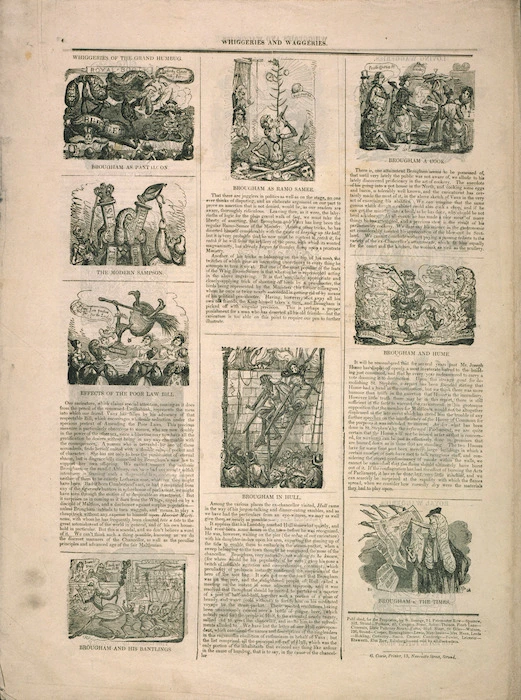 Whiggeries and waggeries, by Figaro in London. Published for the proprietor by W Strange, 21 Paternoster Row. G Cowie, printer, 13 Newcastle Street, Strand. [ca 1834].