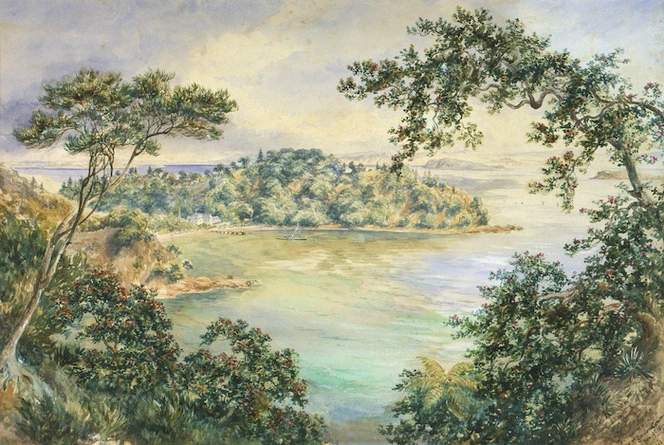 Gordon Cumming, Constance Frederica, 1837-1924 :The Kawau looking towards Auckland. Jan[uary] 9th 1877.