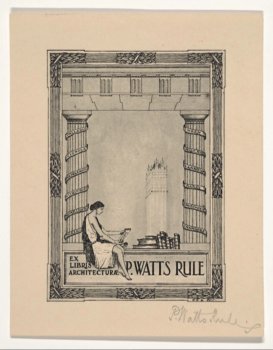 Rule, Percival Watts, 1889-1953 :Ex libris architecturae P Watts Rule. P.W.R. delt. [1930s?]