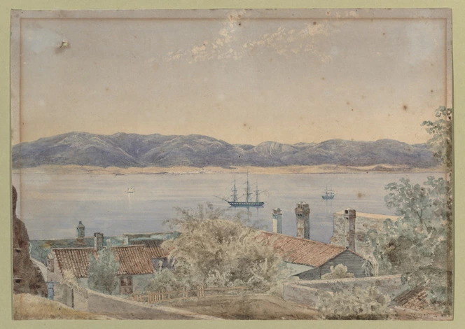 Smith, William Mein 1799-1869 :[Scene at Gibraltar; red-tiled roofs in the foreground, the harbour with ships and distant hills. 1832]