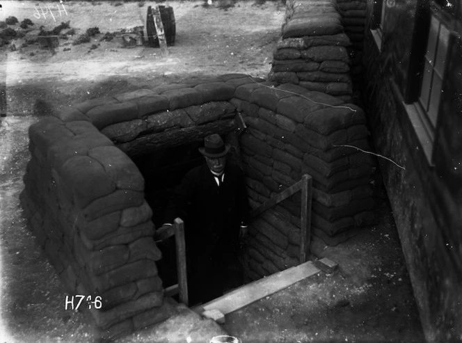 William Massey emerging from a dug-out in Etaples, France