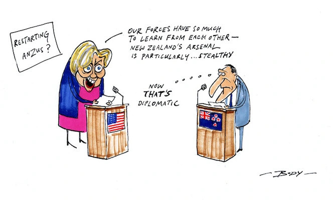 Restarting ANZUS? "Our forces have so much to learn from each other - New Zealand's arsenal is particularly... stealthy" "Now THAT'S dipolmatic" 8 January 2010