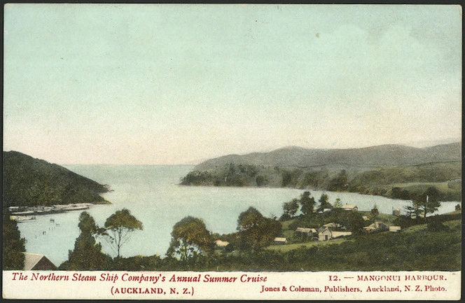 Northern Steam Ship Company: The Northern Steam Ship Company's annual summer cruise (Auckland, N.Z.) No. 12 - Mangonui Harbour. Jones & Coleman, publishers, Auckland, N.Z. Photo. [Postcard. ca 1907]