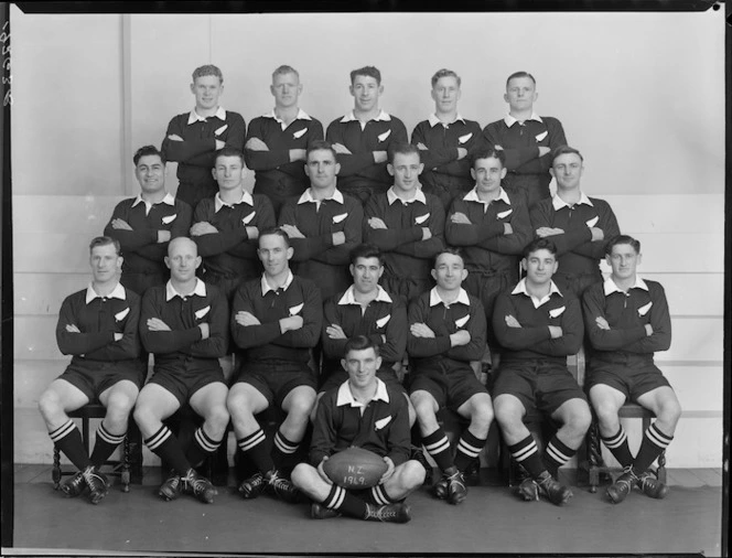 Formal group photograph of the All Blacks