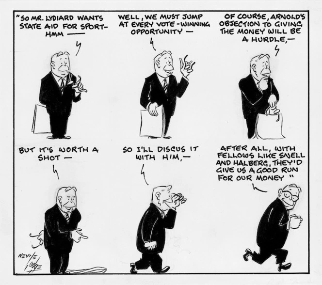 Lodge, Nevile Sidney 1918-1989:So Mr Lydiard wants state aid for sport...with fellows like Snell and Halberg, they'd give us a good run for our money. 12 October 1960.