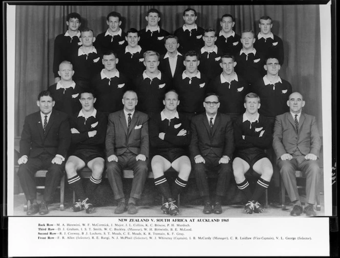 All Blacks, New Zealand representative rugby union team, vs South Africa, fourth test, Auckland, 1965