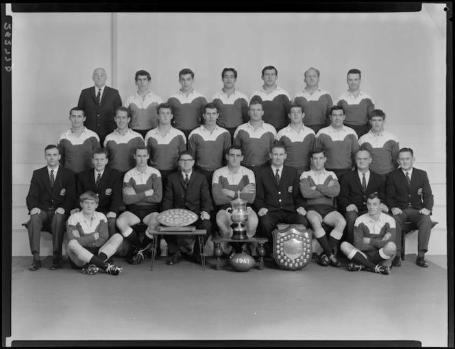 Petone Rugby Football Club,1967 team with trophies.