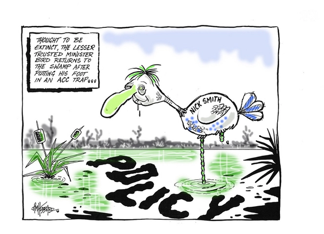 Hubbard, James, 1949- :'Thought to be extinct, the lesser trusted minister bird returns to the swamp...' 29 January 2013