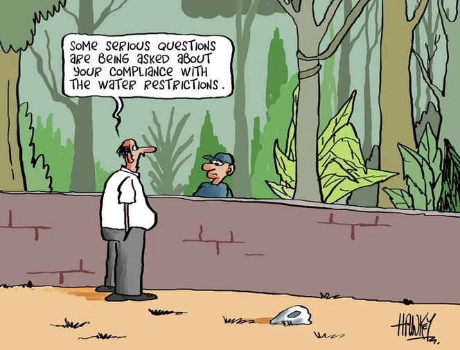 Hawkey, Allan Charles, 1941- :'Some serious questions are being asked about your compliance with the water restrictions'. 14 February 2013