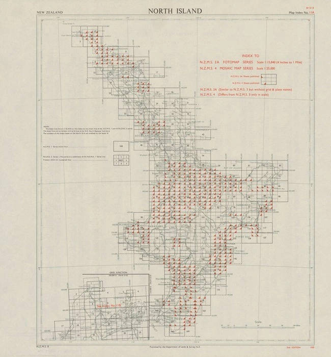 Index to N.Z.M.S. 3A fotomap map series scale 1:15,840 (4 inches to 1 mile), N.Z.M.S. 4 mosaic map series scale 1:25,000. North Island [electronic resource].