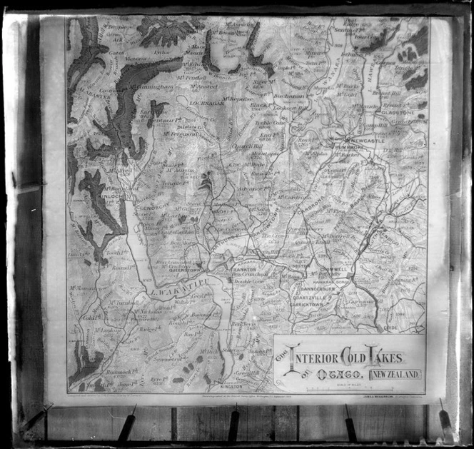 Copy of an old map, The Interior Cold Lakes of Otago New Zealand - Photolithography at the General Survey Office, Wellington NZ, September 1888, James McKerrow, Surveyor General