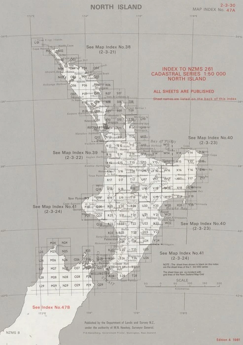 Index to NZMS 261 cadastral series 1:50 000. North Island.