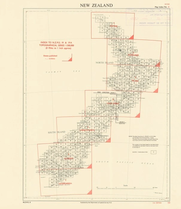 Index to N.Z.M.S. 19 & 19A topographical series 1:500,000 (8 miles to 1 inch approx) [electronic resource].