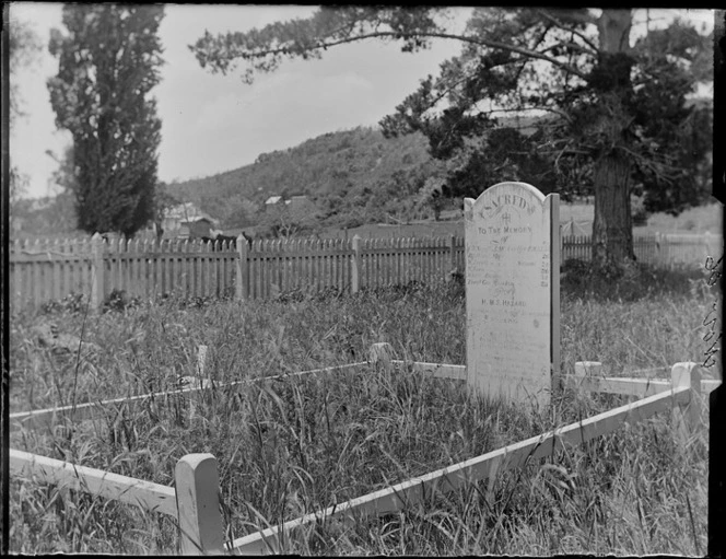 Headstone of six men from the ship HMS Hazard, on the grounds of Christ Church, Russell, Bay of Islands