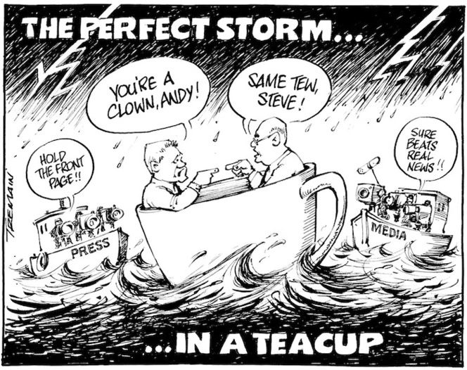 The perfect storm ... in a teacup. "You're a clown, Andy!" "Same Tew, Steve!" "Hold the front page!!" "Sure beats real news!!" 28 May 2010