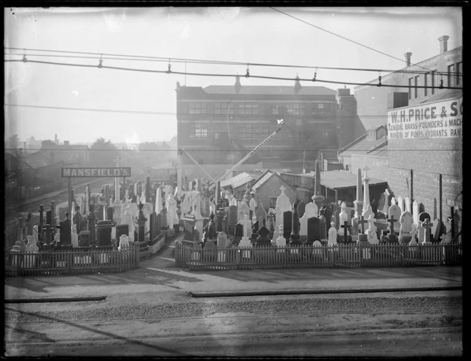 Gravestones on display at Mansfield's monumental mason's yard in Christchurch