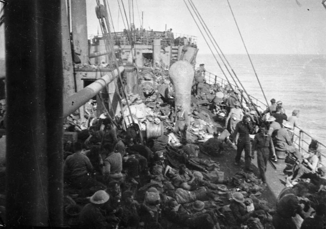 World War 2 soldiers on the ship Thurland Castle after the evacuation of Greece