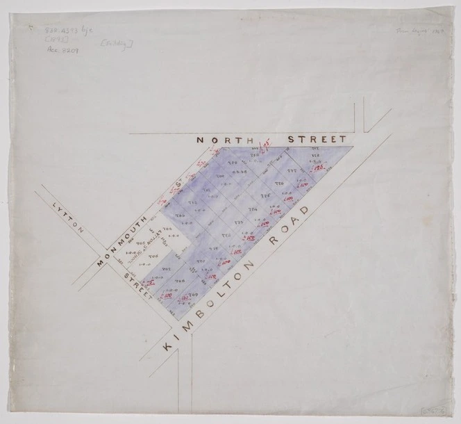 [Creator unknown] :[A block of town sections, Feilding] [ms map]. [1893].