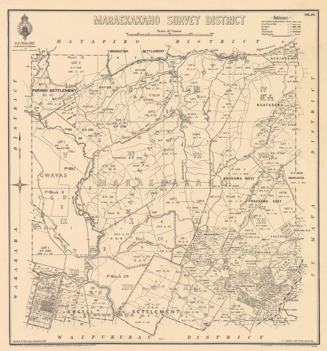 Maraekakaho Survey District [electronic resource] / revised, K.V. Kennedy; September 1938.