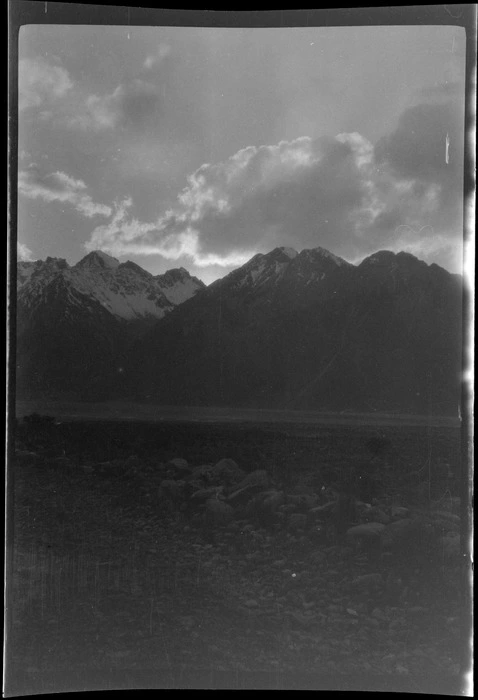 View of mountains, from the ground, Tasman Glacier, Mount Cook region
