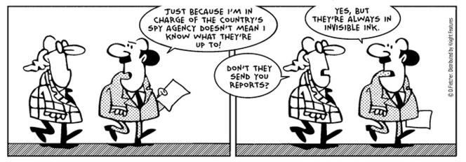 Fletcher, David 1952- :"Just because I'm in charge of the country's spy agency doesn't mean I know what they're up to!" 11 April 2013