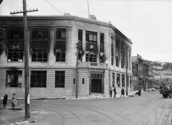 Fire damaged Napier Post Office, after the 1931 earthquake